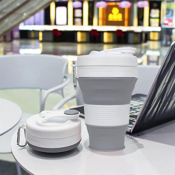Foldable Coffee Cup 600ml - Reusable Silicone Cups for Travel - Foldable Collapsible Cup with Lid - Pocket Size