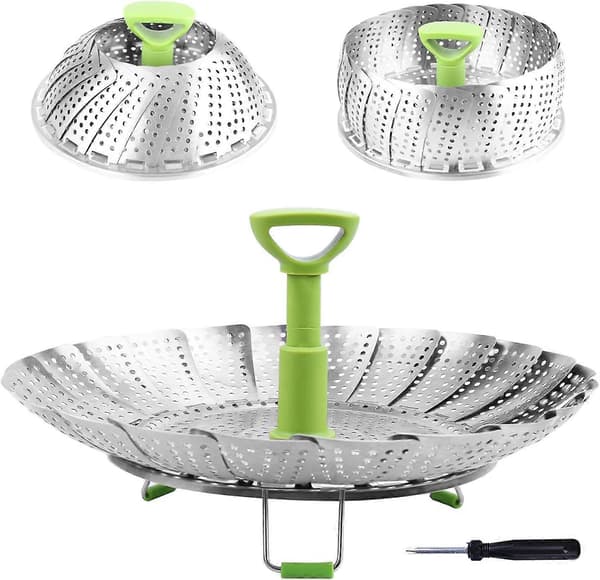 Steamer Basket - Stainless Steel Foldable Steamer Insert for Vegetables, Fish and Seafood - Expandable