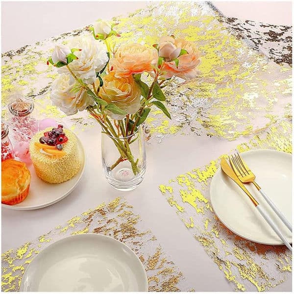 Table Runner 28*275 cm Silver Table Runner Silver and Gold Foil Table Runner Tablecloth Polyester Table Runner Shiny Metallic Mesh Roll Table Runner