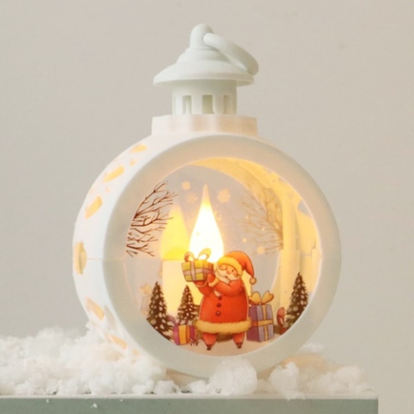Valkoinen Joulupukki Joulukoristeita varten LED-kynttilänvalo, pyöreä jouluriippuva valo kannettava retro-ikkunakoristelu