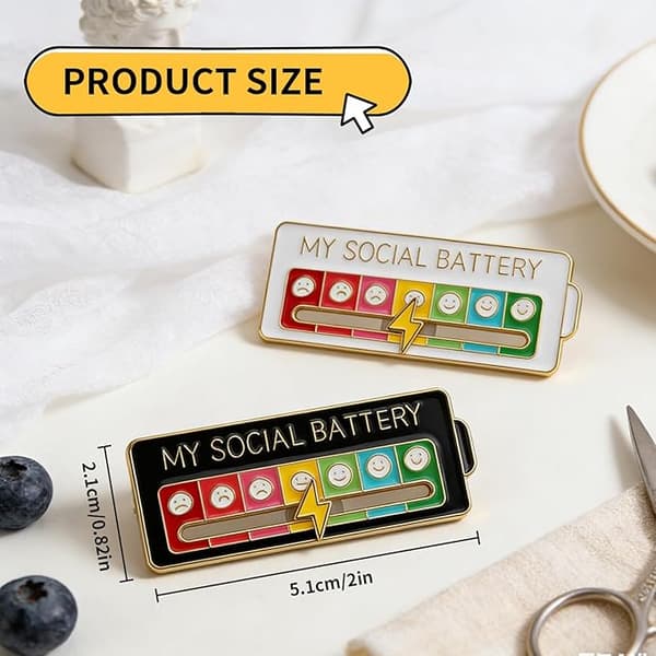 Mood Meter Pin - 2-piece Social Battery Badge - Funny Enamel Pin for Backpack, Jacket and Bag 2pcs 2pcs