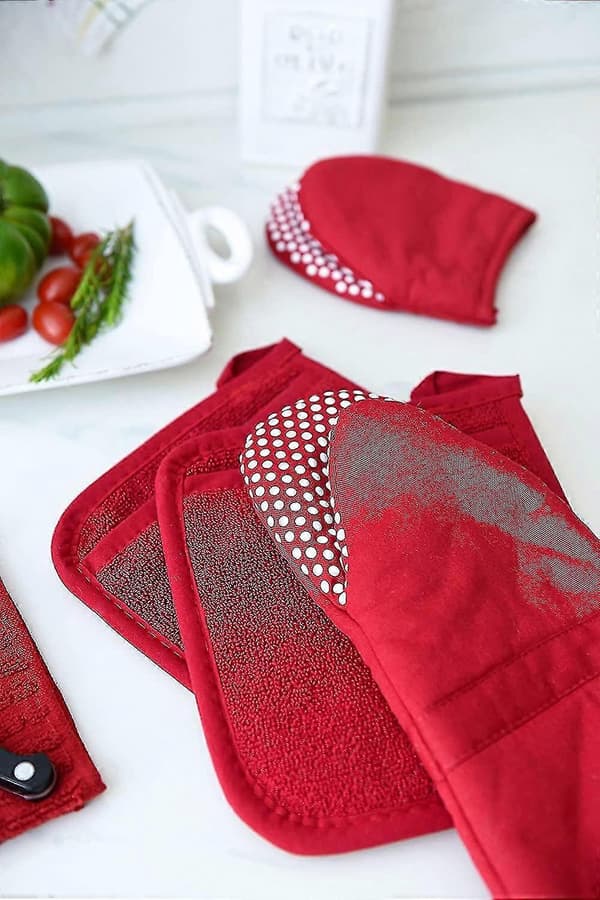 100% Cotton Terry Potholders For Kitchen, 2-pack, 21.6x21 cm Red-m.2937 Zekai