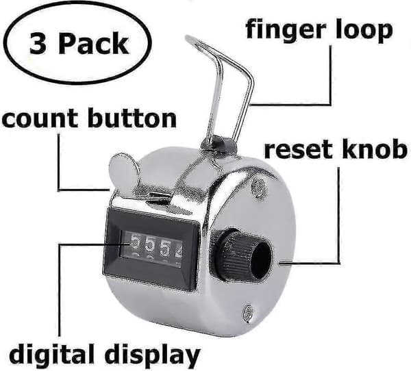 3-piece hand counter, 4-digit lap counter manual clicker mechanical metal counting
