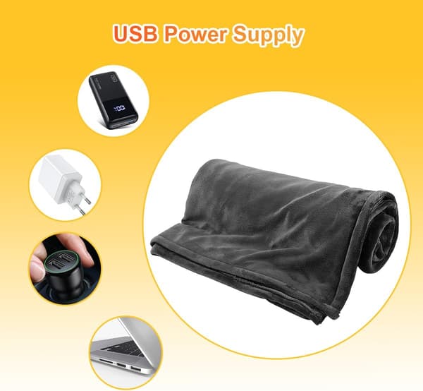Electric Blanket, 150 x 85 cm, Flannel Heating Blanket, Fast Heating and 3 Heat Settings, Soft and Comfortable, USB Powered Heating