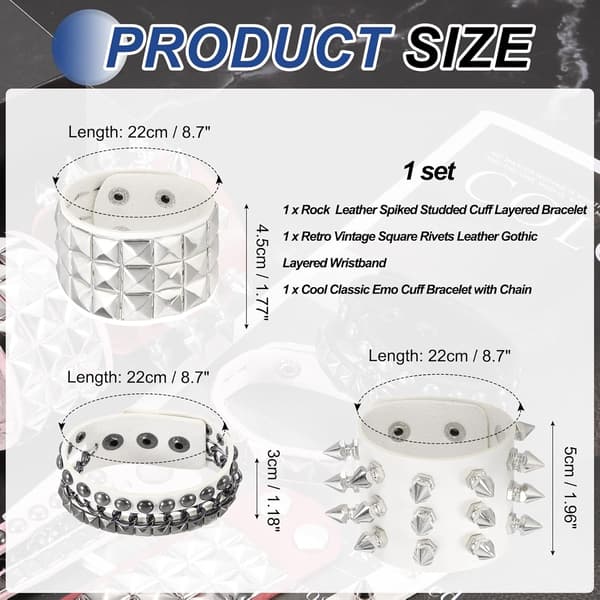 Rock Punk Nitad Läderlager Armband Set röd Vit White