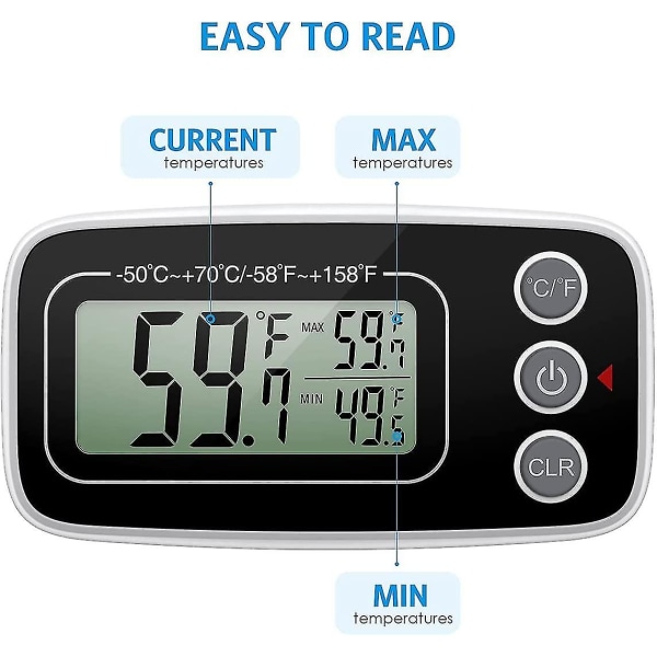 Jääkaapin lämpömittari, Digitaalinen Mini Lcd Jääkaappi Pakastin Lämpömittari, Lämpötila-alue -50~70 Koukun Kanssa, Max Min Tallennus, Helppokäyttöinen Lcd-näyttö, / Co