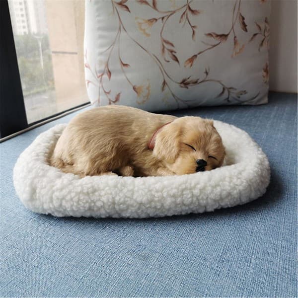 Realistic Sleeping Plush Breathing Dog Long-haired Dog With Mat Animal Decor K DB As Shown E