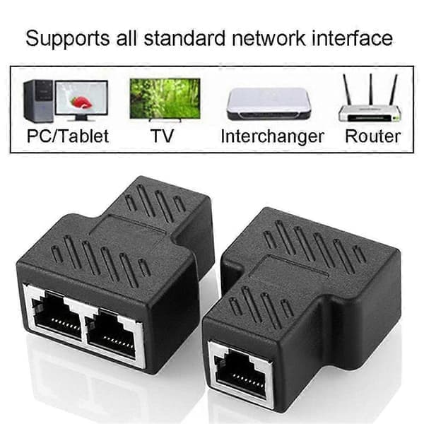 2 stk 1 til 2 LAN Ethernet Netværkskabel RJ45 Hun Splitter Adapter