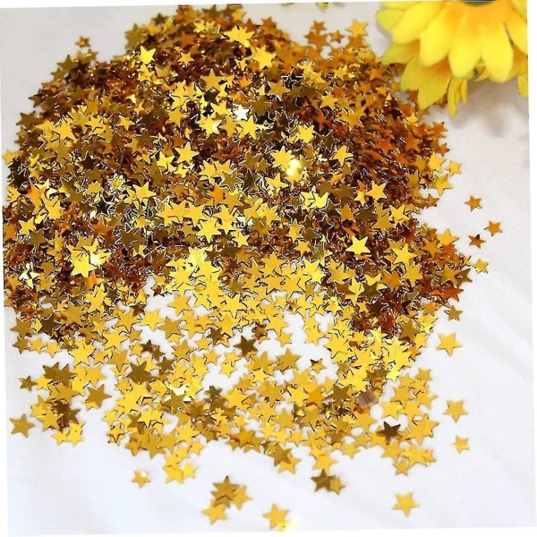 Star Glitter paljett metallisk glans konfetti kompatibel med fest, bord, bryllup, kunsthåndverk (gull, 10 mm) 30 g (1 sett)