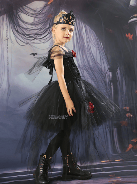 Halloween Heks Vampyr Kostumer Piger Dronning Karneval Party Sort Black XL