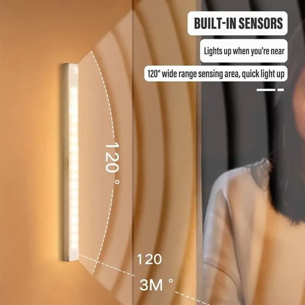 Rechargeable Magnetic LED Light, Smart Sensor, 3 Color Modes, Auto On/Off, No Drilling Required (Black, 40cm)