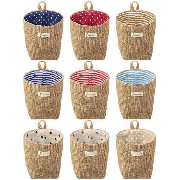 9 Pcs Mini Wall Hanging Storage Cotton Foldable Storage Basket Box Decorative Hanging Bag