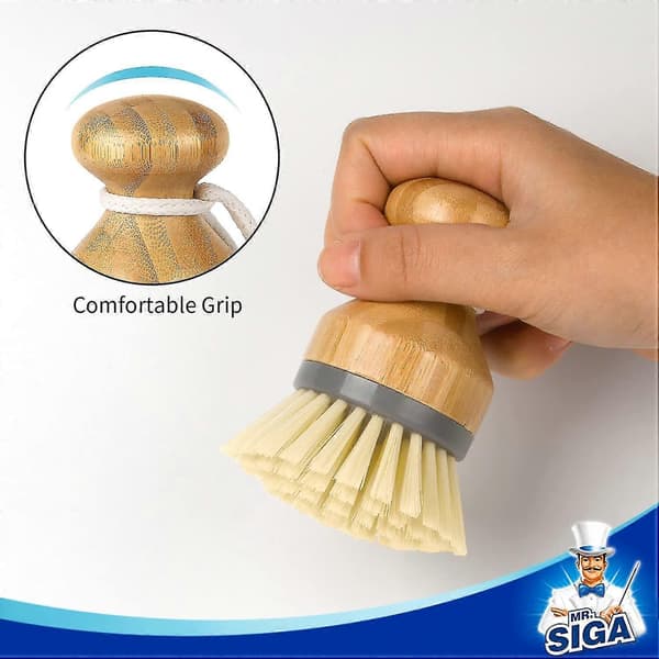 Bamboo Palm Brush, Scrub Brush for Dishes Pots Pans, 2-pack