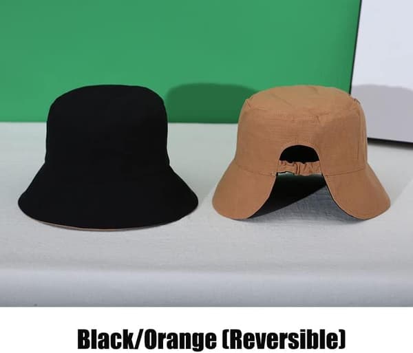 Hat til kvinder med hestehale, vendbar bøllehat, UV-beskyttelse, foldbar strandhat med bred skygge
