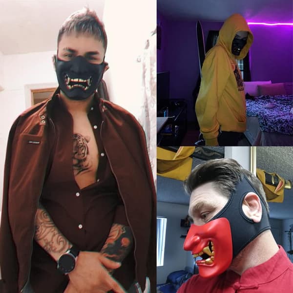 En svart Airsoft halvmask, Ond Demon Monster Kabu