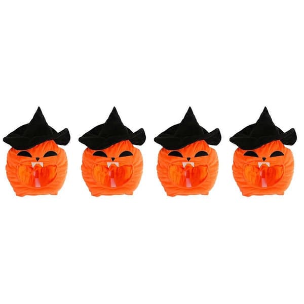 Plysjheks gresskarhatt for festkostyme 4 stk Halloween hodeplagg oransje