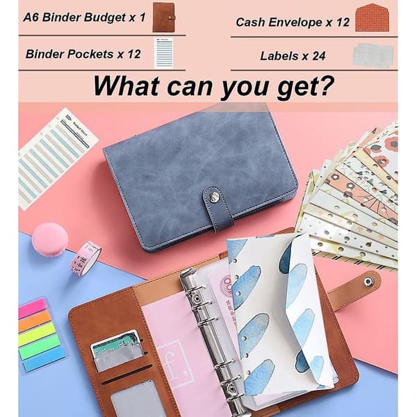 A6 6-rings budgetbindomslag Organizer A6 Binder Udgiftsbudgetark til pengebesparende kontantkuvertsystem Brun