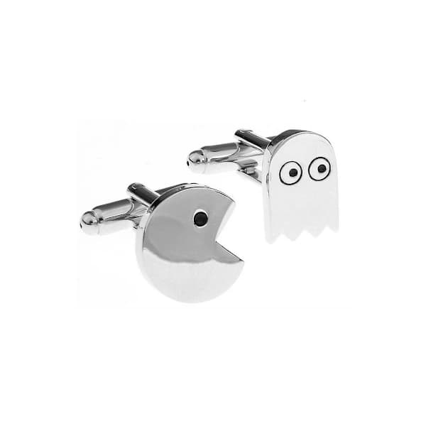 Eleganta silverfärgade Pac Man manschettknappar - Present Pacman spel nostalgi