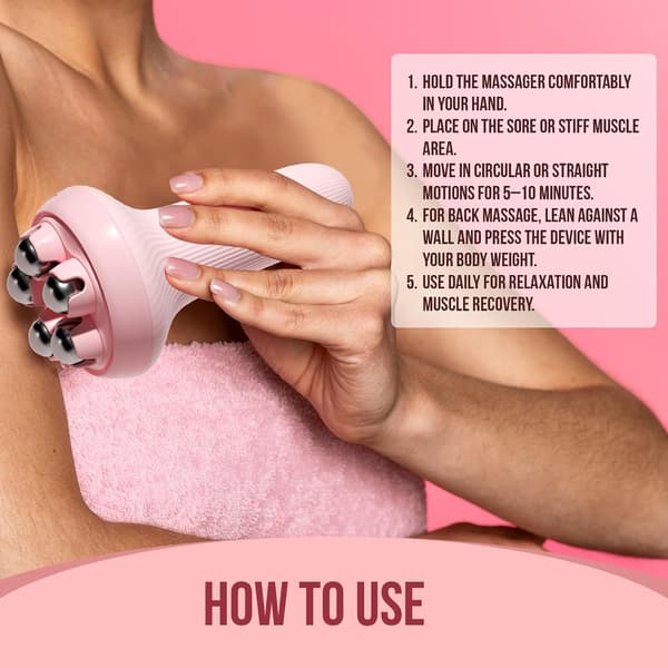 Handheld Deep Tissue Massage Roller Ball - Myofascial Release Trigger Point Tool for Back, Neck, and Leg Pain Relief (Pink)