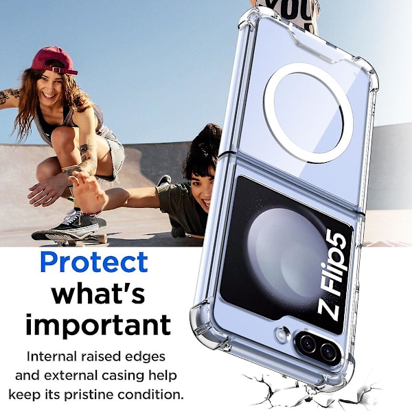 Z Flip 5 Gjennomsiktig Deksel, Magnetisk Krystallklart Støtsikkert Deksel For Samsung Galaxy Z Flip 5 Kompatibel med Magsafe Purple