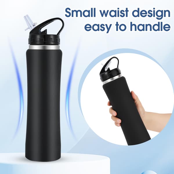 600 ml Stainless Steel Water Bottle with Straw, Double Wall Drink Bottles Leak Proof Keep Drinks Hot Cold (Black)