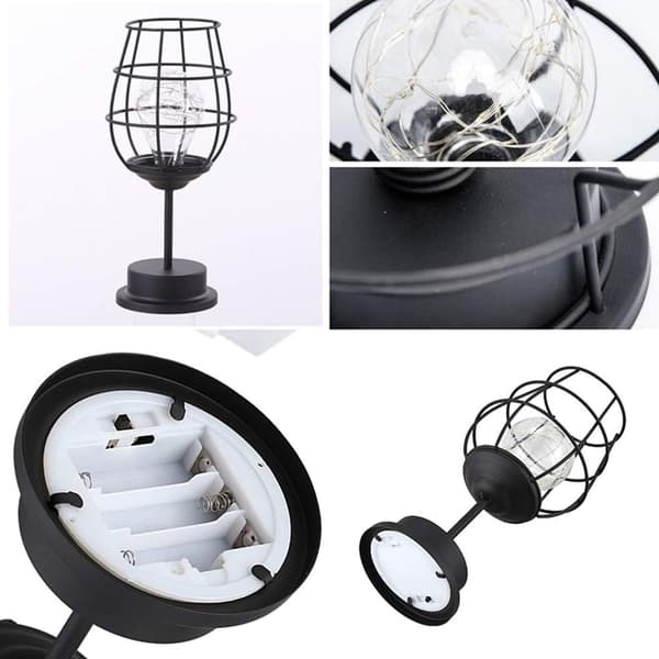 Retro jernnattlampe, kreativ vinglass bordlampe, kobber