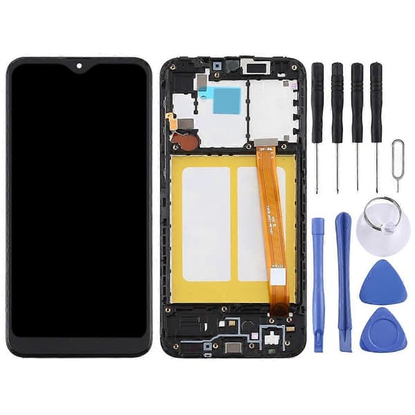 TFT LCD-skærm til Samsung Galaxy A20e Digitizer komplet samling med ramme (sort) Sort Svart