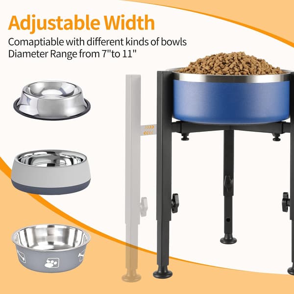 Simple Elevated Dog Bowl Stand - Adjustable Width 18-28 cm, 37 cm High Metal Elevated Feeder for Medium & Large Dogs (Bowls Not Included)