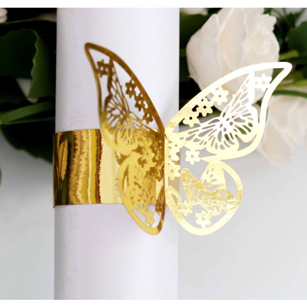 100 stk Laserkut Serviettringer Butterfly Form Papir Serviettholdere for Bryllup Fest Serviett Borddekorasjon Hvile