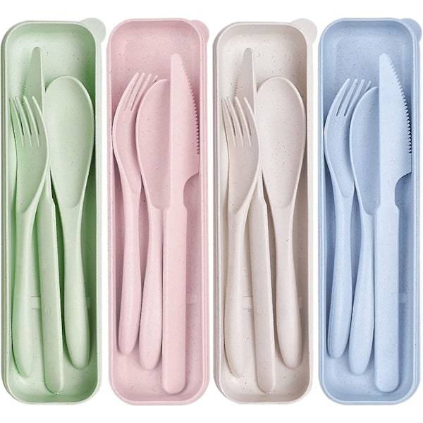 Reisebestikksett med etui, gjenbrukbart plastbestikk for camping, reiser, piknik, kontor, matboks (4 farger)-YKY416 4 Color