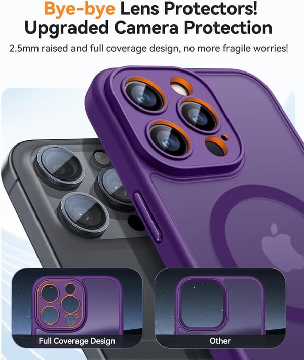 Magnetic Case for iPhone 16 Pro with Camera Protection Compatible with MagSafe Transparent Matte Back Shockproof Phone Case (Dark Purple)
