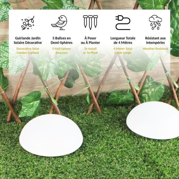 Plantable Garden Garland - Hemispheres - 5 Solar Strings with Yellow Lights - IP44 Resistant - Length 4m