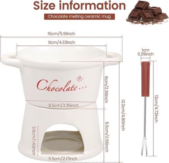 Fondue Cup - 300ml - Chocolate Fondue Cup - Ceramic with two handles - Comes with stainless steel fork - Ceramic tealight holder - Removable