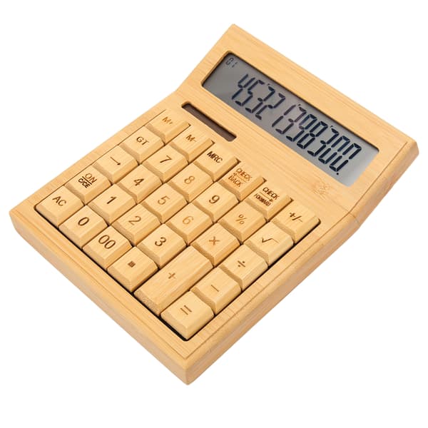 Bamboo Calculator Solar Powered Battery Powered Eco-Friendly Functional Calculator with 12-bit Digital LCD Screen for School