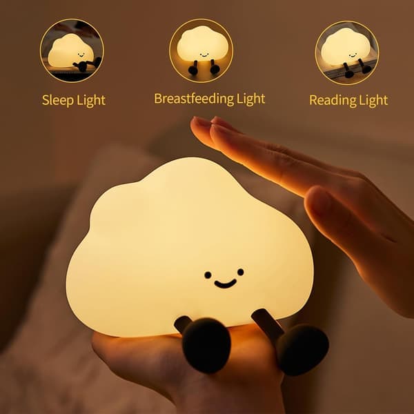 Cloud Night Light, Cute LED Silicone Squeeze Lamp, USB Rechargeable and 3-Level Dimmable, Portable Night Light with Timer
