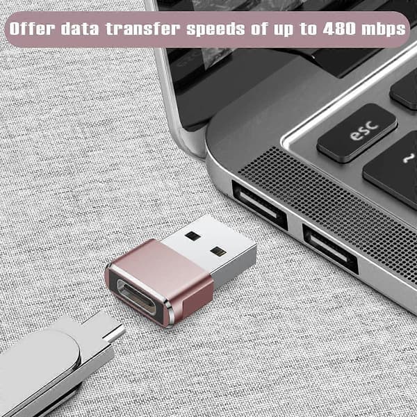 USB til USB C-adapter 3-pak, Type C hun til A han ladekabelkonverterer Rosa