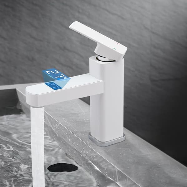 G1/2 Servantkran - Med LED Digital Temperaturvisning - Baderomskran - Hvit