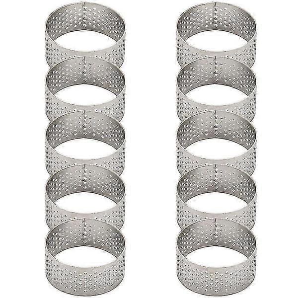 10 stk 4,5 cm Rund Rustfri Perforert Sømløs Tartring Quiche Ring Tart Paiform Med Hull