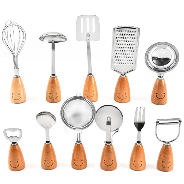 Chef 11-osainen set ruostumatonta terästä | Soft Touch Faux Wood Kahva | 11 kpl set