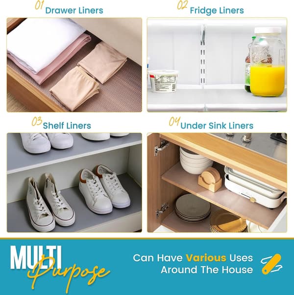 Drawer Liners Kitchen - Cabinet Liners Kitchen Non-Slip Shelf Liners Refrigerator Liners to Prevent Spills - Cabinet Multifunctional Shelf Liners