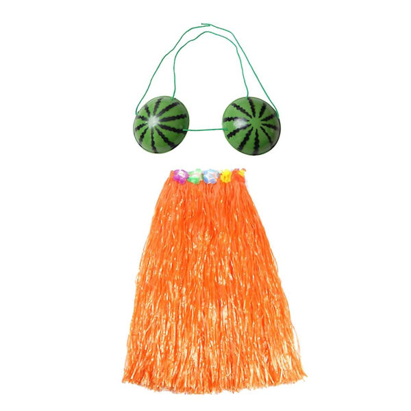 1 Set Gräs-kjol och Vattenmelon-BH Set Barnens Dag Kostymer för Barn (40cm Enkelskikts Gräs Orange