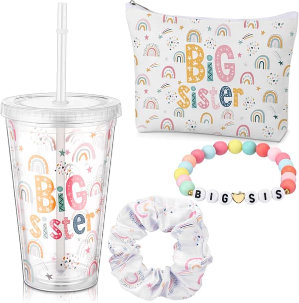 4 stk. storesøstergaver til babyshower (regnbue)