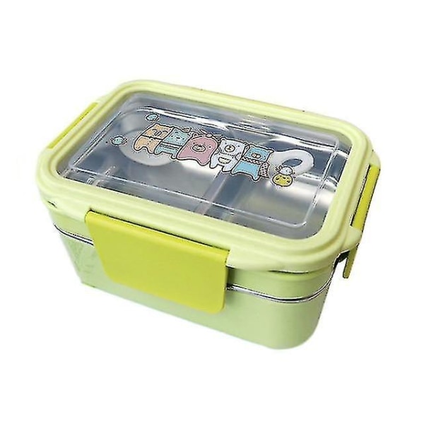 Sarjakuvalounaslaatikko ruostumattomasta teräksestä kaksikerroksinen ruokasäiliö, kannettava lapsille (vihreä)