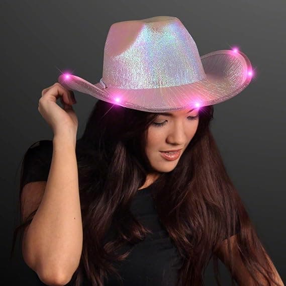 Lysende iriserende pink rum-cowgirlhat, glødende cowboyhat wi