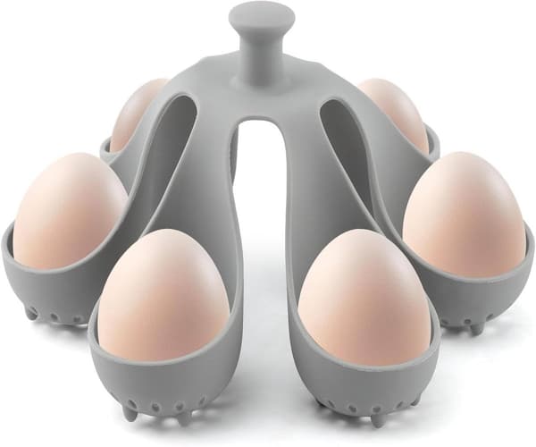 Egg Cooker - Holds 6 Eggs - Fast Boiling & Safe Handle - Refrigerator Storage Rack
