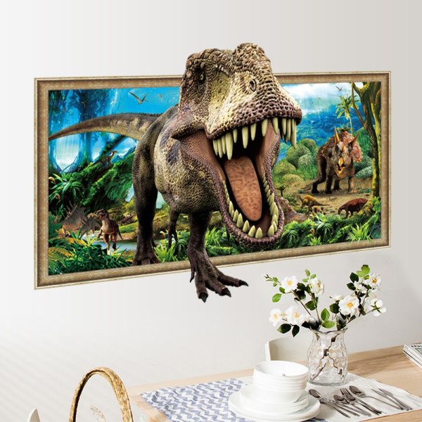 Dinosaur Veggdekor - 3D Bryte Dekal, Avtakbar, Barnerom, Babyrom, Barn (23,6 * 35,4 tommer)