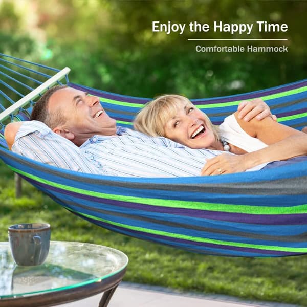 220x155cm Hammock with Spreader Bars, Outdoor Camping Hammock, with Thickened Durable Canvas Fabric and Robust Metal Knot, Green
