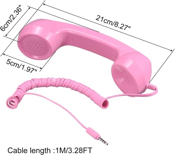 3,5 mm retro puhelinluuri mikrofonikaiuttimelle (vaaleanpunainen) Pink