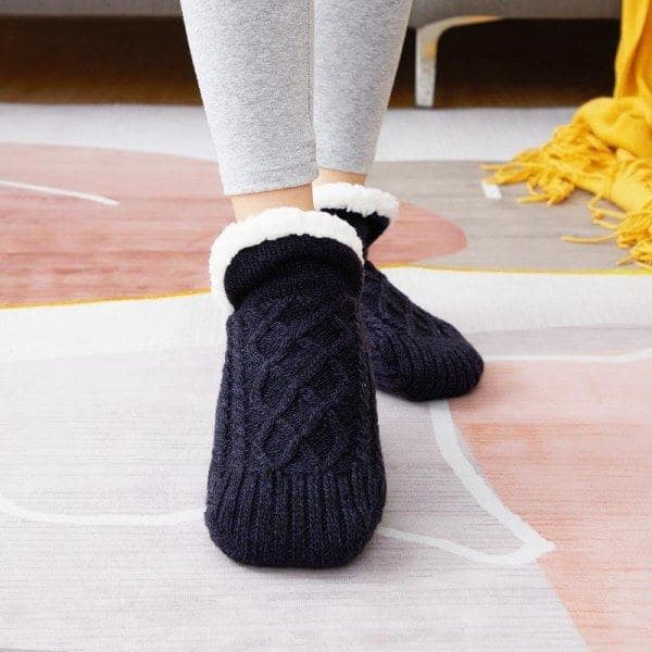{hw} Vinterstrømper Termiske Strømper Fluffy Tykke Strømper Tøfler B Svart 26-31 (innside 18-21cm)