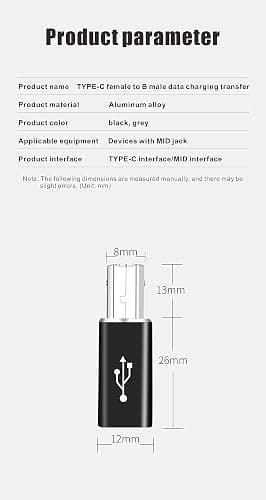 USB C til USB B adapter (2-pak), kompatibel med printere, MIDI,